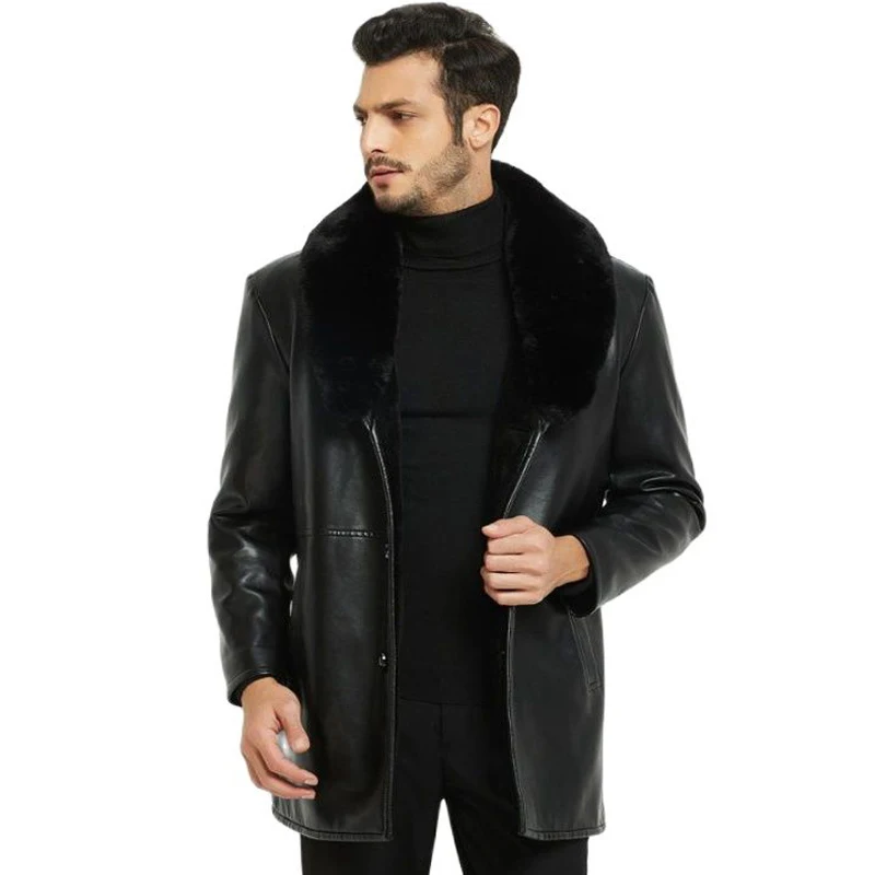 Promotion Low Price Winter Long Detachable Large Fur Collar Leather Jacket Mens Jackets Faux Thick Very Warm Coat | Мужская одежда