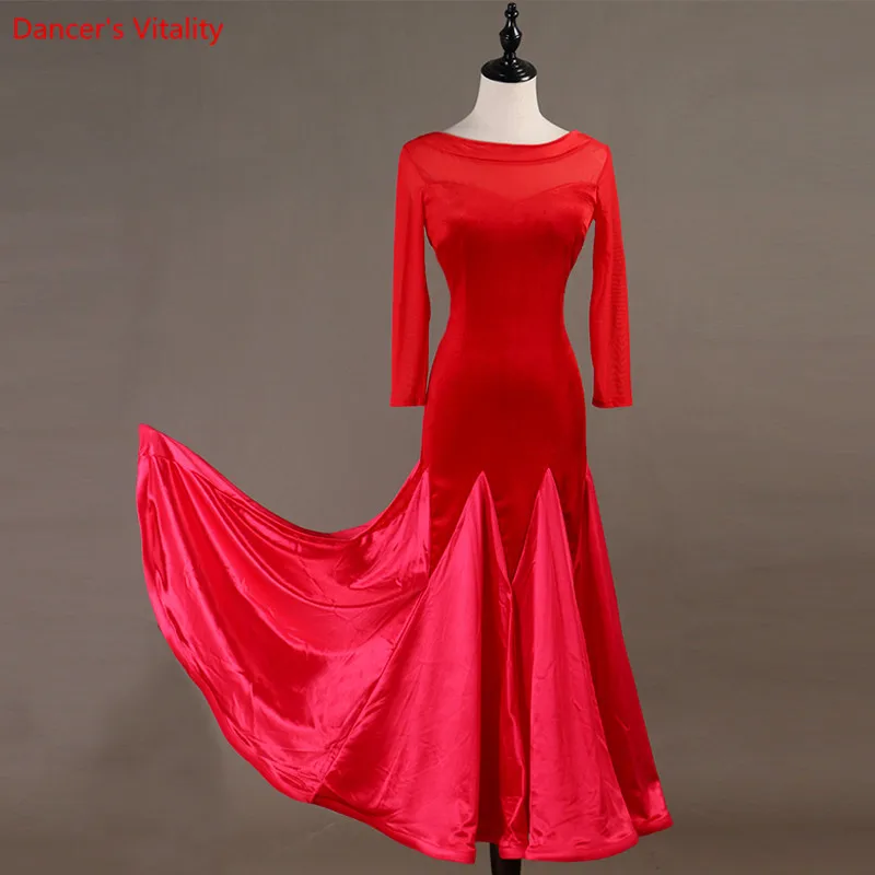 

Женское платье для бальных танцев, новинка 2019, платье с V-образным вырезом и длинными рукавами для взрослых, костюм для выступлений и бальных...