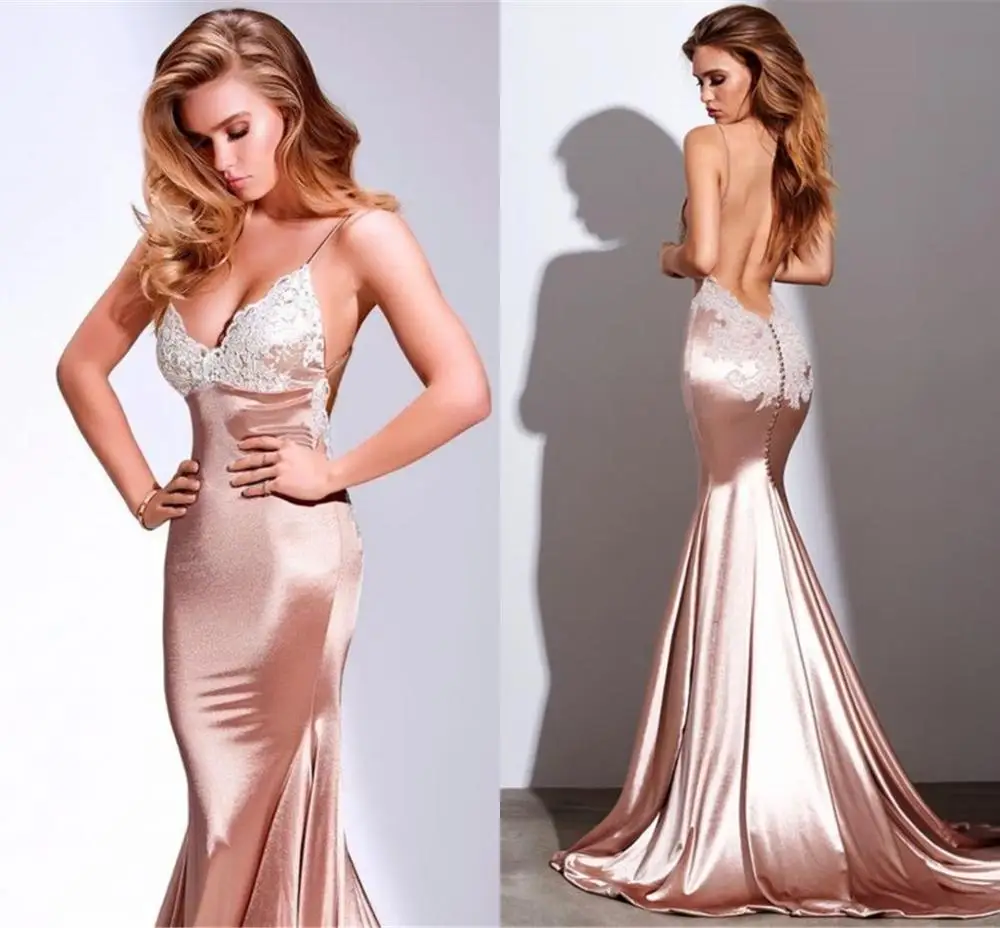 Женское атласное вечернее платье-русалка длинное платье цвета шампанского с