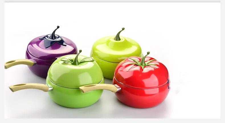 

20CM Lovely Fruit Eggplant Pot Non Stick Single Hot Milk Pan Handle Small Saucepan Boiling Pot Noodle Pot Induction Cooker