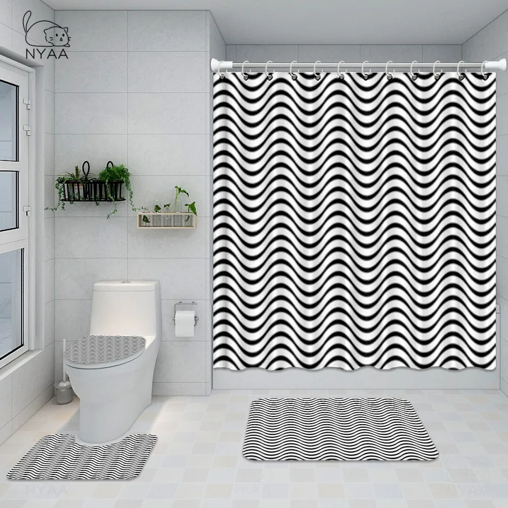 Набор для ванной комнаты NYAA с геометрической линией белые и черные абстрактные