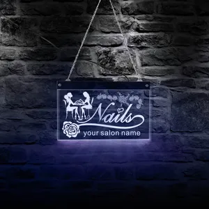 Индивидуальная подвесная акриловая доска для салона красоты, неоновая вывеска на заказ для маникюрного салона, рекламный светящийся дизайн