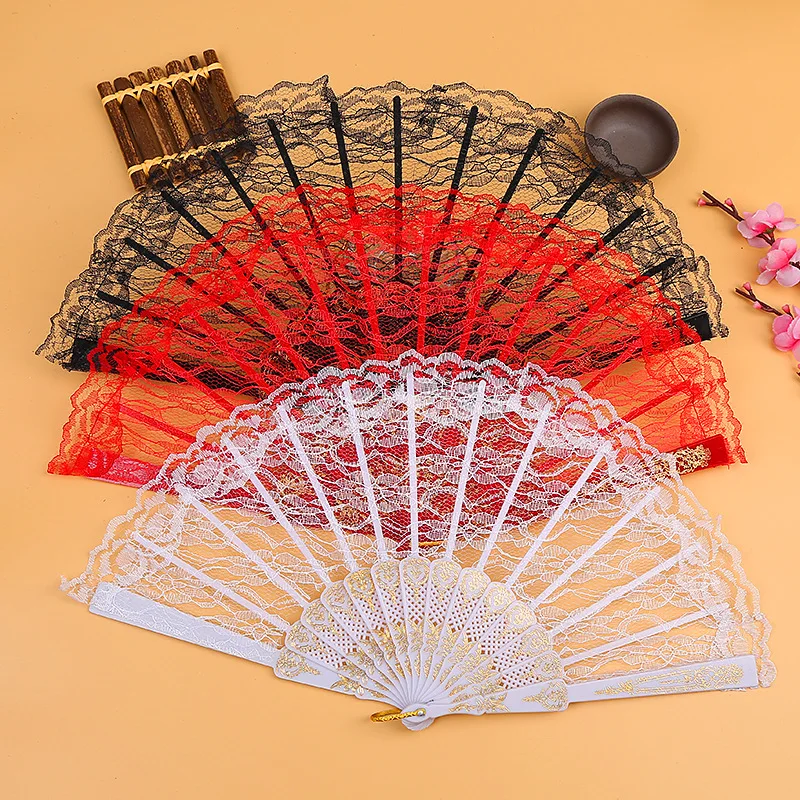 

PE Lace Folding Fan Chinese Style Women Dance Hand Held Fans Chinesecolor Fan Party Decoration