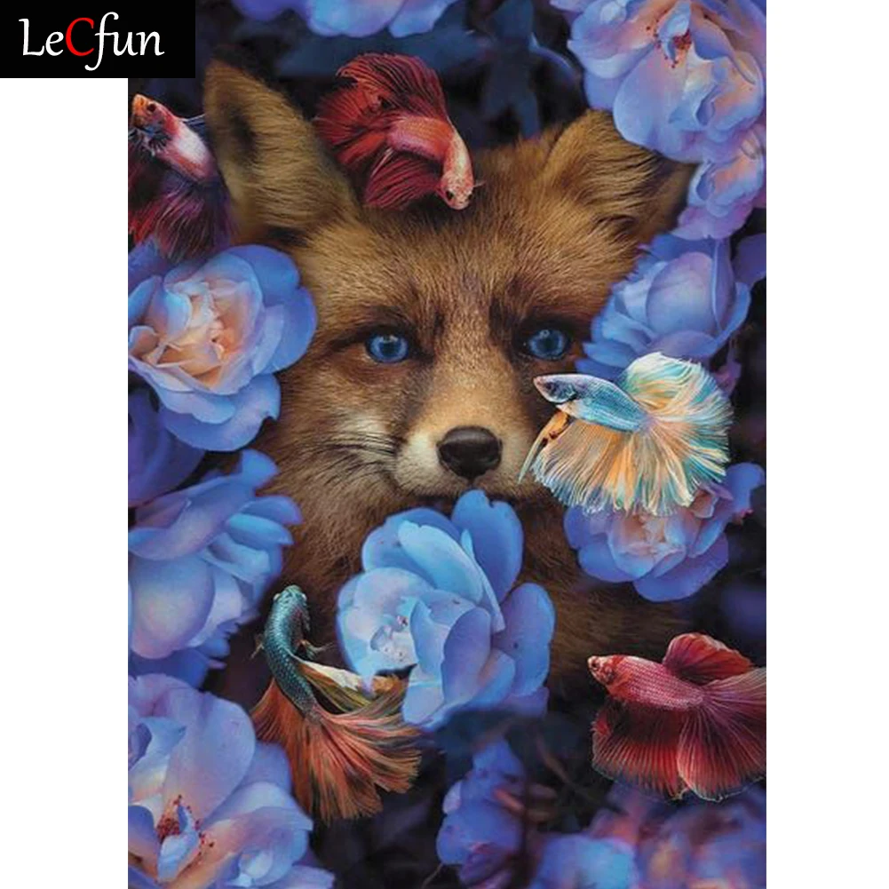 

LeCfun Flowers Fox Fishes 5D Full Drill Diamond Painting Kit Rhinestone Arts Craft Paint with Beads Art Decoration Gift