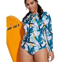 one piece plus size swimsuit 2021 sexy long sleeve swimwear women print zipper monokini tankini bodysuit bathing suit beach wear