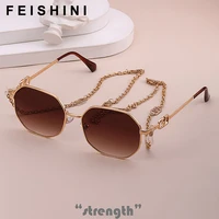 feishini luxury brand necklace lanyard oval sunglasses ladies celebrity 2022 fashion metal chain women glasses uv protector