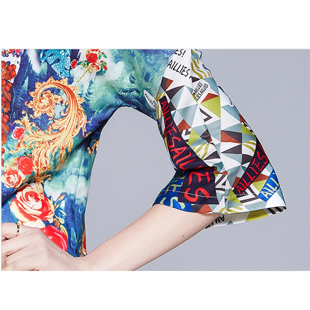 

Simgent Beading Dress Women Spring 2021 Flare Sleeve A Line Tshirt Printing Dress Woman Clothing Vestidos Robe Femme SG12229