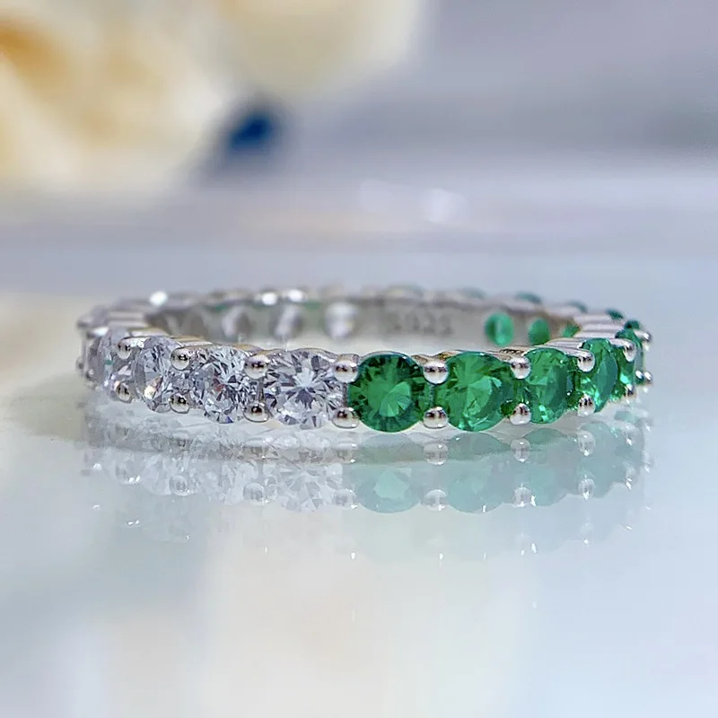 

Eternity Emerald Diamond Ring 100% Real 925 sterling silver Party Wedding band Rings for Women Men Promise Engagement Jewelry