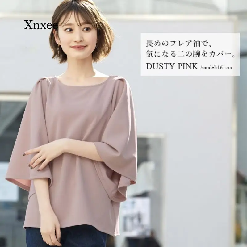 

Pleated Sleeve T-Shirt Summer Women's Round Neck Blous Loose Japanese and Korean Tee Half-Sleeved Bottoming Shirt Top Clothing