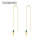Женские серьги-подвески PAG  MAG из стерлингового серебра 925 пробы с длинной цепочкой, винтажные серьги-подвески изумрудно-зеленого цвета с кисточками, ювелирные украшения, подарки