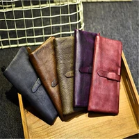 new original handmade retro literary style first layer cowhide ultra thin leather wallet womens long wallet womens hand bag