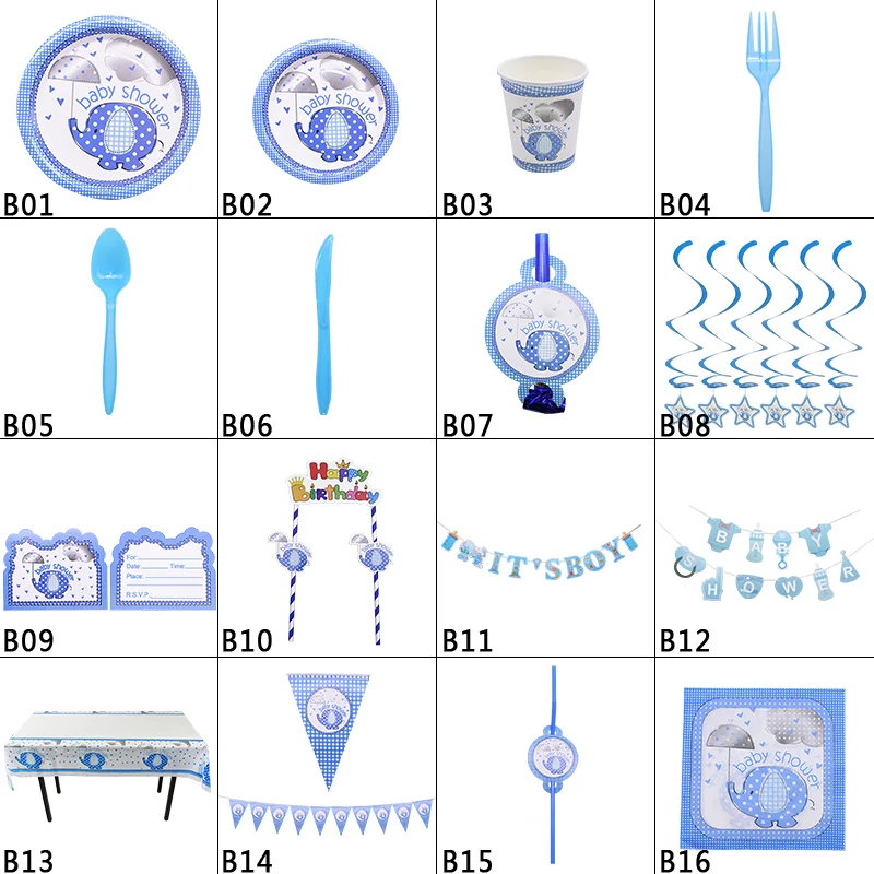 

Elephant Disposable Tableware Pink Blue Paper Plate Cup Napkin for Gender Reveal Baby Shower Dinner Table Decoration Supplies 8z