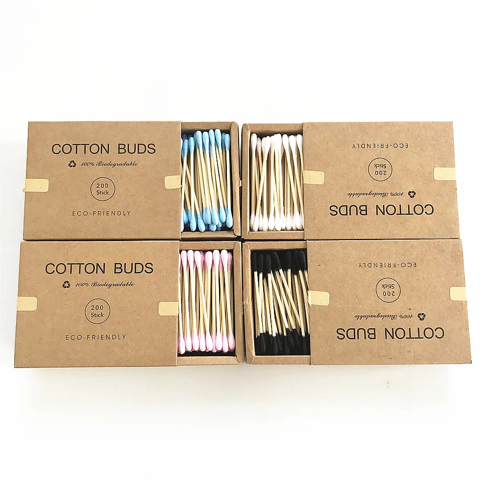 1000 шт. цветные смешанные бамбуковые ватные палочки с двойной головкой для