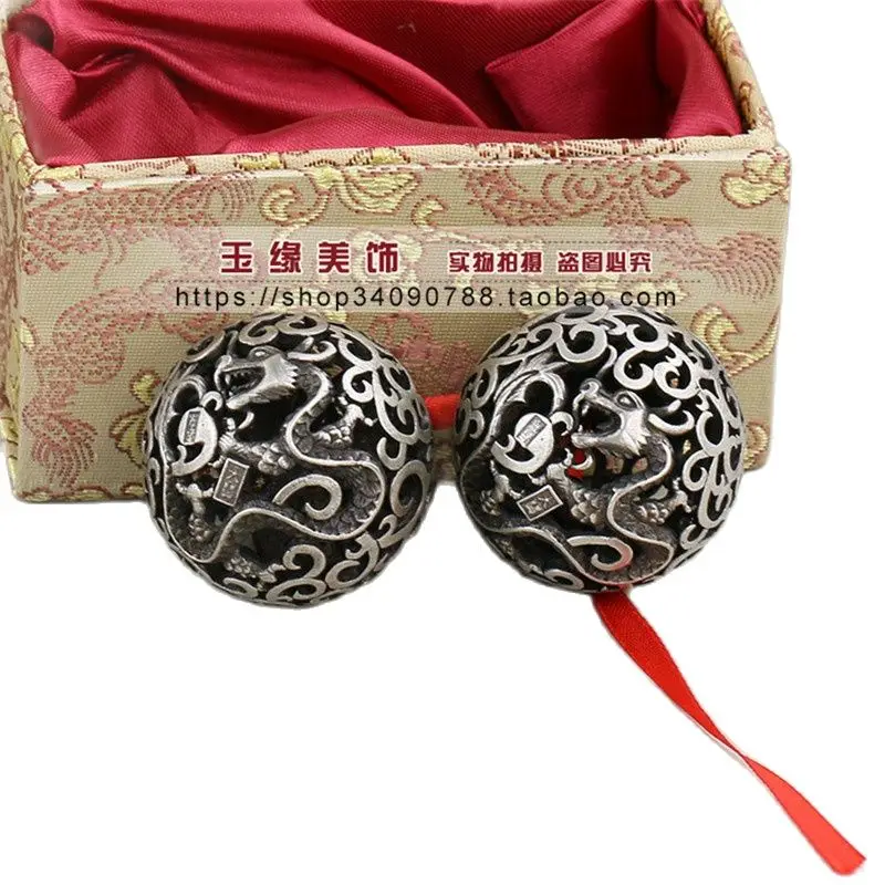 

Античный серебряный гандбол пара шаров дракона и феникса