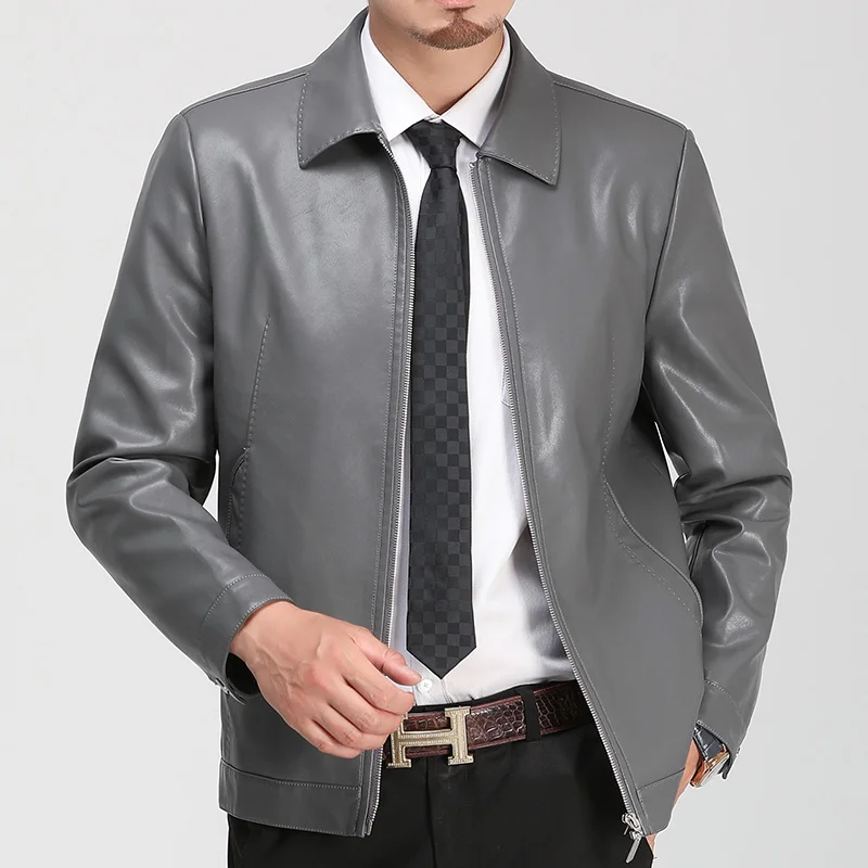 Faux Leather Jackets Men's Clothing 2021 New Clothes Thin Section Men Middle-aged Lapel Collar Slim Casual | Мужская одежда