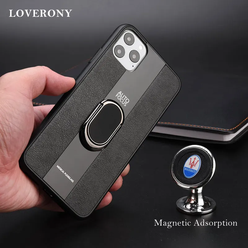 Чехол LOVERONY с кожаным кольцом в деловом стиле для телефона iPhone 11 Pro XS MAX XR X 6 6S 7 8 Plus