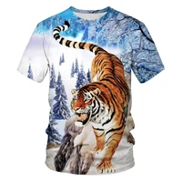 2021 fashion new animal world ii tiger down the mountain 3d printing mens short sleeve t shirt clothing
