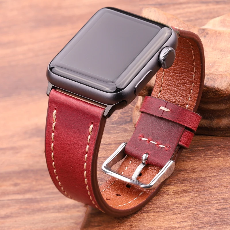 Genuine Leather Loop Bracelet Belt For Apple Watch Band Strap 44mm 42mm 40mm 38mm SE Series 6 5 4 3 2 1 Cowhide Watchbands