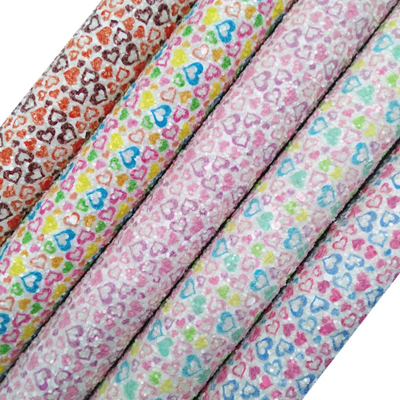 Радужные сердца печатные крупные блестящие кожа искусственная ткань винил с