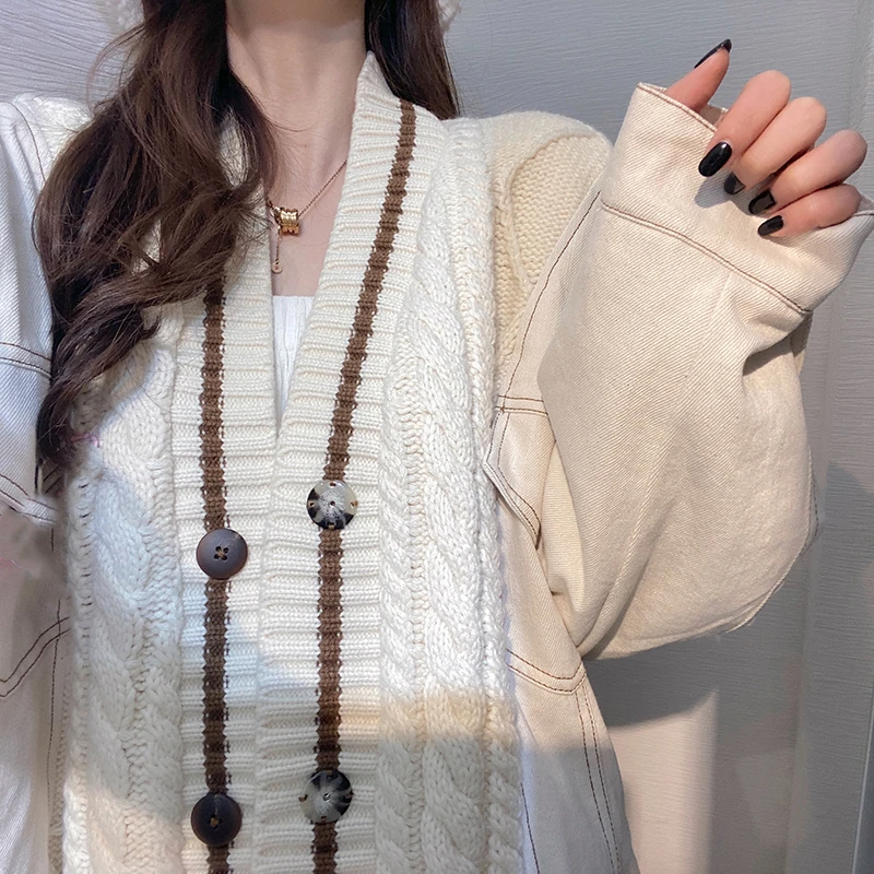 Женский Короткий трикотажный джинсовый свитер однобортная винтажная куртка с