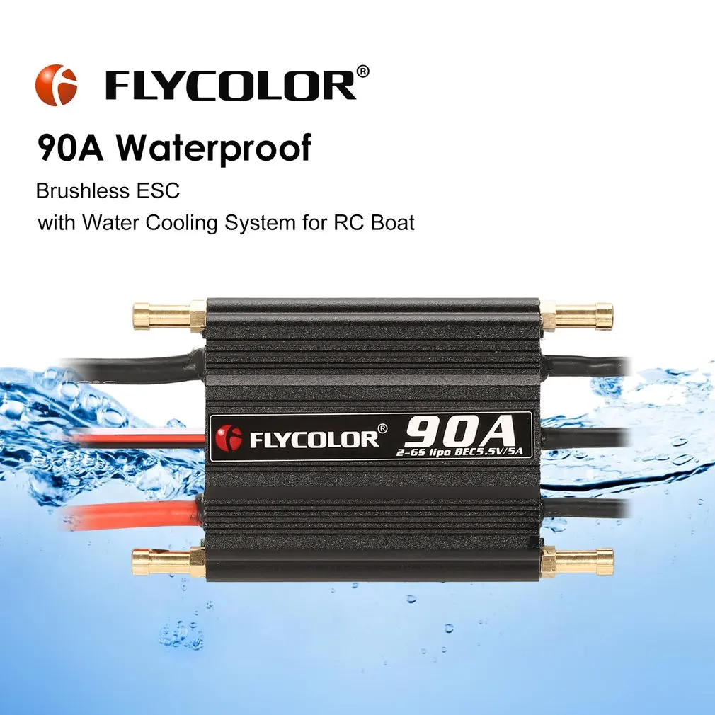 Controlador de velocidad Original FLYCOLOR 2-6S 90A, controlador de velocidad ESC sin escobillas, impermeable, para barco teledirigido con BEC 5,5 V/5A, sistema de refrigeraci&oacute;n por agua-1