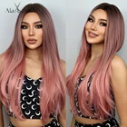 Парик для косплея Лолиты ALAN EATON с эффектом омбре, черные, розовые, прямые Длинные Синтетические Искусственные парики для женщин, с натуральной средней частью, Термостойкое волокно
