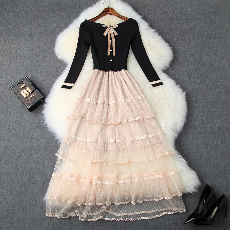 2019 новая весна марли вечерние вязаное длинное платье xl Для женщин элегантное