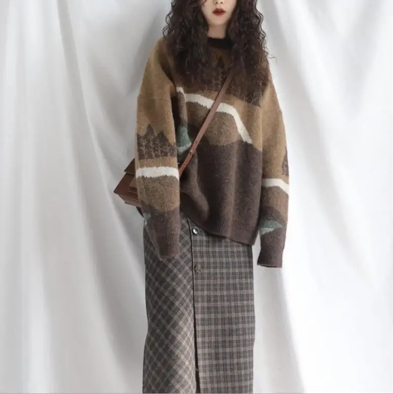 Пуловер NONSAR Свободный вязаный свитер с принтом женский осенне-зимний новый