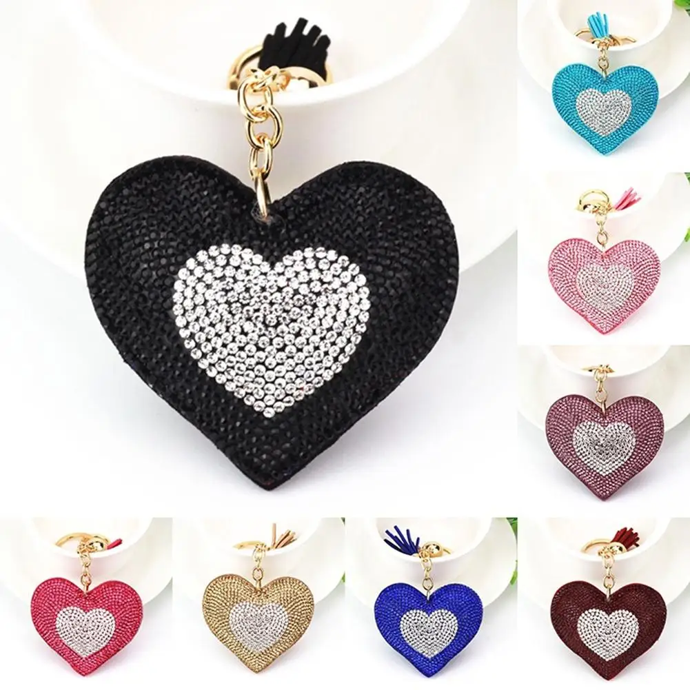 Изысканный женский кулон в виде сердца брелок со стразами и кисточкой