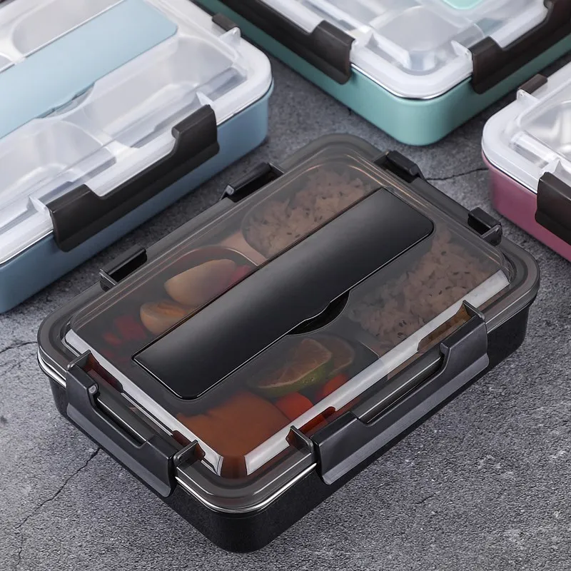 Stainless Steel 304 Lunch Box With Spoon Leak-proof Bento Boxes Dinnerware Set Microwave Adult Children Food Container | Дом и сад