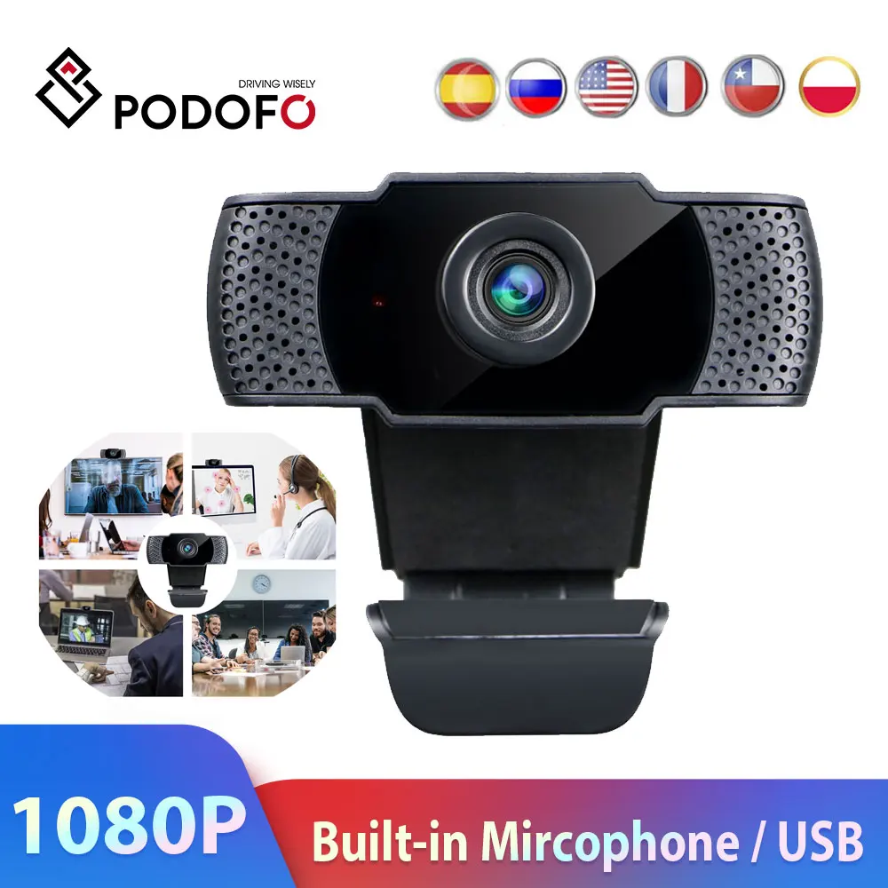 Podofo PC cam Веб камера 1080P микрофон видео вызов HD веб для компьютера ПК ноутбука Skype MSN
