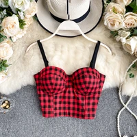 women sexy new fashion outside wearing clothes dancing plaid sleeveless bustier croset crop tops korean clothing r149