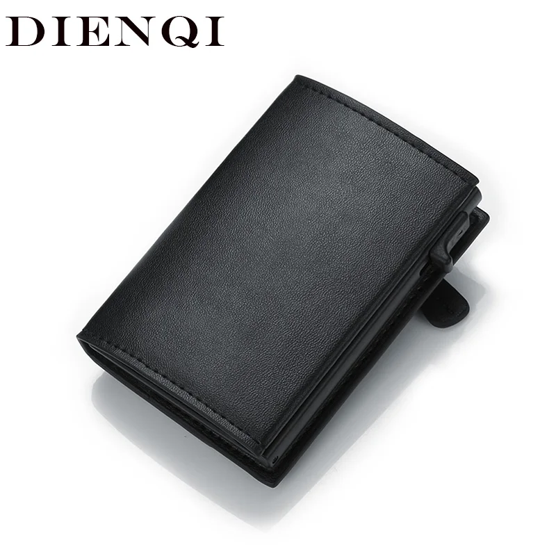 

DIENQI Rfid Card Holder Wallet Genuine Leather Skin Metal Men Smart Minimalist Wallet 2021 Cardholder Spain Card Holder sticker