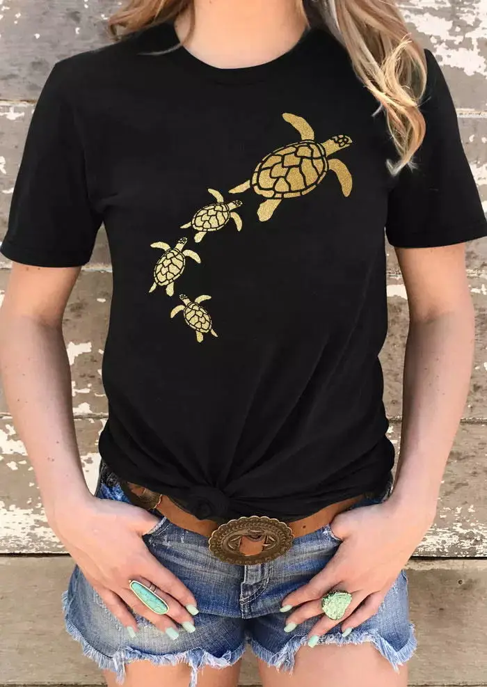 Футболка с принтом морской черепахи 100% хлопок женская уличная футболка круглым