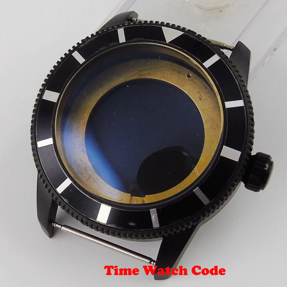 

46mm Black Men's Watch Case PVD Coated 316L stainless steel Black alloy Bezel fit ETA 2836 Miyota 8215 Automatic MOVEMENT