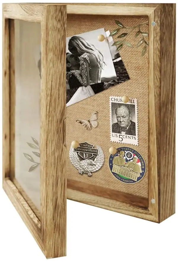 

8x10 inch Vintage Charcoal Wooden Frame Shadow Box Display Case DIYSouvenir Photo Storage Box Home Decoration Photo Frame