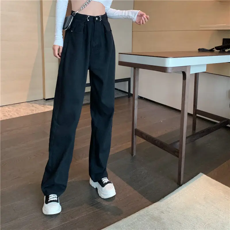 High Waist Black White Jeans for Women Fashion Wide Leg Denim Streetwear Vintage Mom Jeans Harajuku Boyfriend Straight Pants