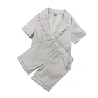 Летний костюм для мальчиков и девочек, блейзер и шорты, комплект одежды из 2 предметов для джентльменов, детский официальный крутой Свадебный костюм, детское праздвечерние чное платье для выступлений