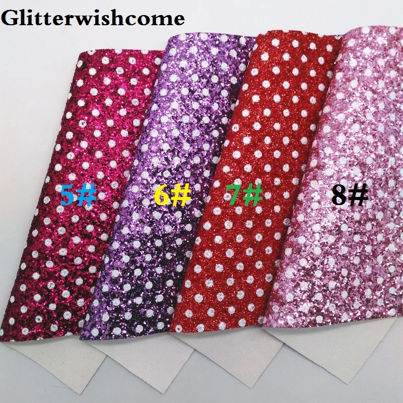 Glitterwishcome 21X29 см A4 размер винил для бантов Печатный горошек массивный блеск кожа ткань винил для бантов, GM192A