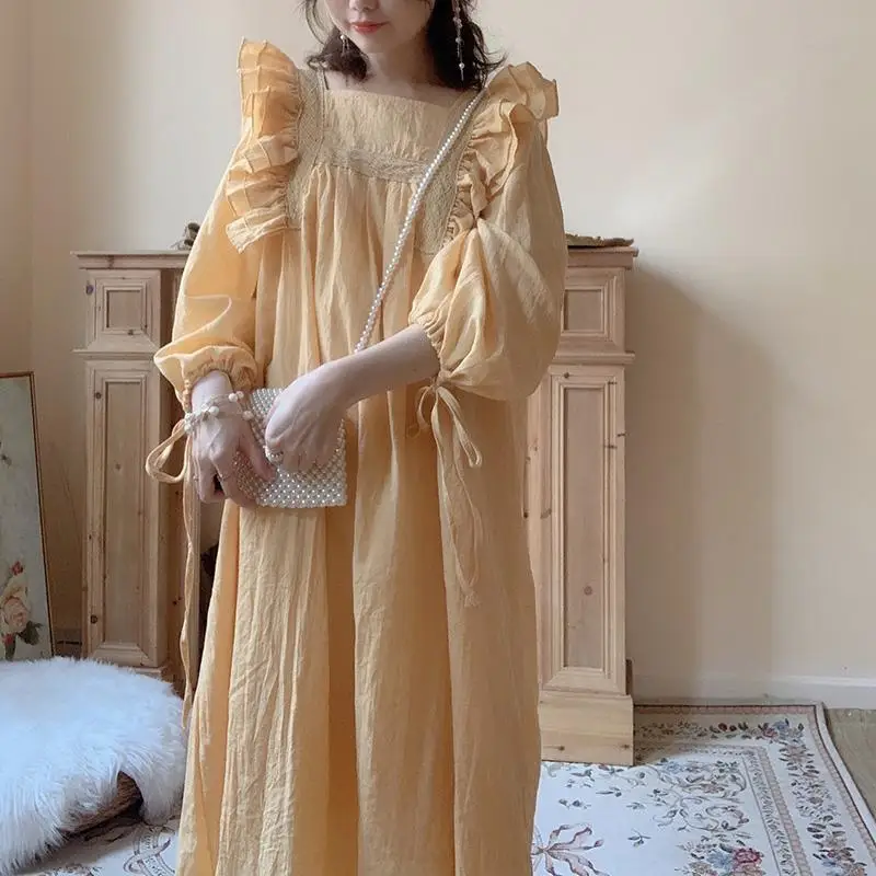 Autumn Fairy Kawaii Dress Women Long Sleeve Yellow Elegant Party Midi Female Casual Korean High Waist Designer 2021 | Женская одежда