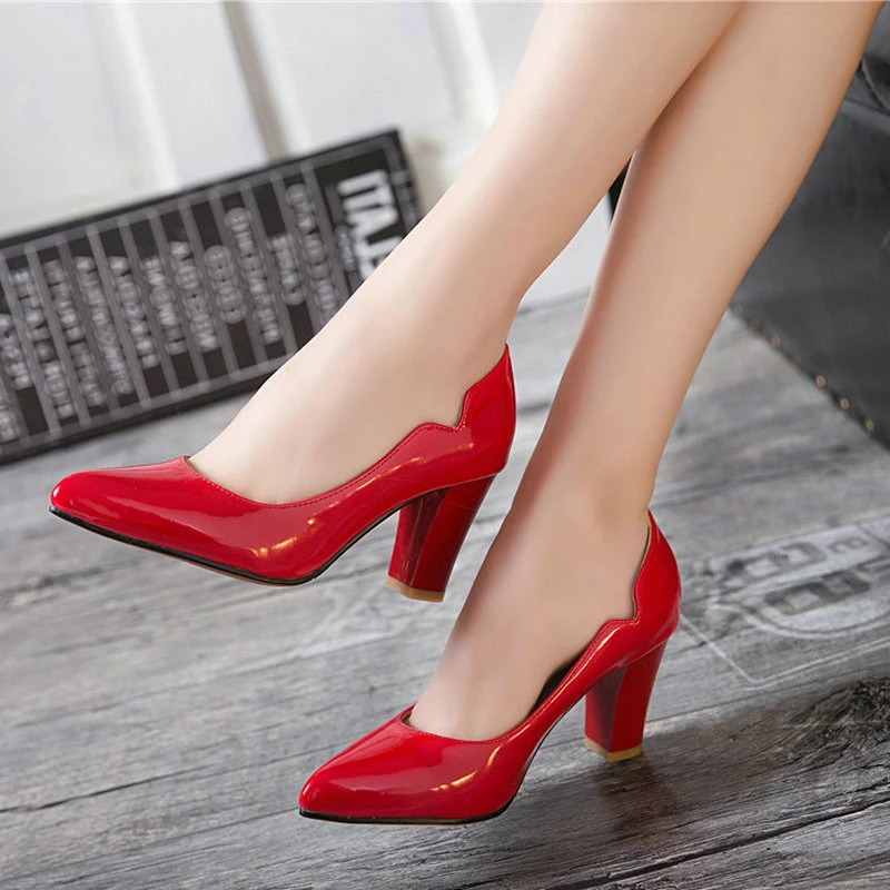 Женская обувь на высоком каблуке Модная квадратным каблуком с круглым носком