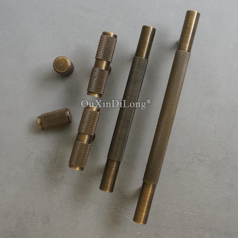 

Retro Bronze 4PCS Pure Brass Knurled Furniture Handles Drawer Pulls Cupboard Wardrobe Kitchen Shoe TV Cabinet Pull Handles&Knobs