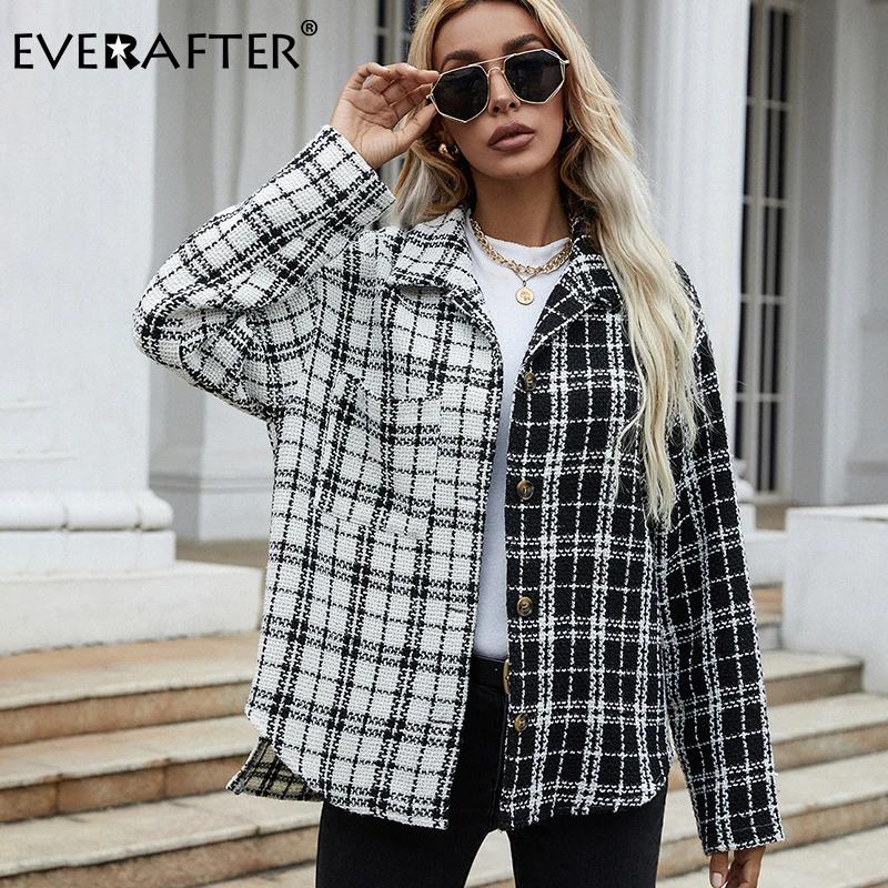 EVERAFTER Female Autumn Street Blouse Shirts Vintage Oversized Plaid Spliced Loose Fashion Shirt For Women Casual Korean Tops