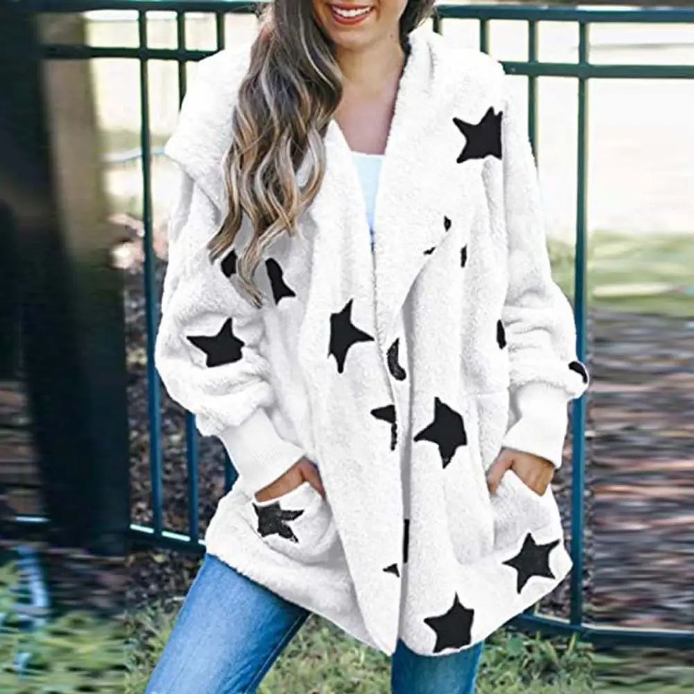 

Женские куртки, пальто, Пушистый кардиган с принтом звезд, куртка, пушистая куртка, модное пушистое пальто, куртка, женская куртка
