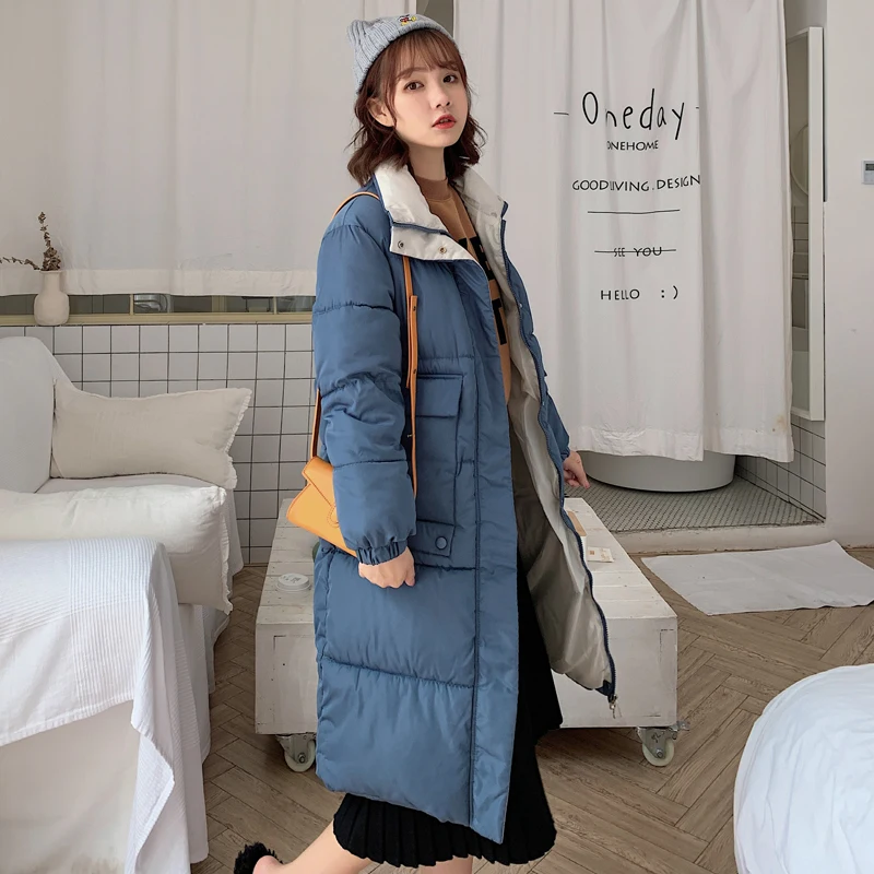 Длинная куртка с капюшоном и воротником стойкой парка размера плюс средней длины