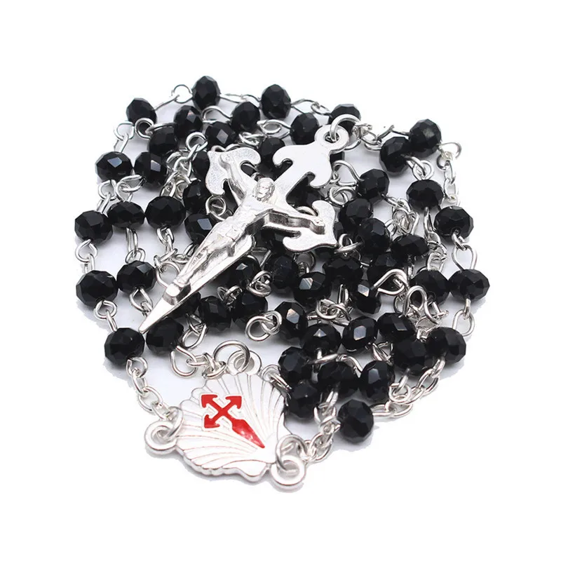 

Religious Cross Pendant Catholic Rosary Round Glass Beads Necklace Chian Virgin Mary Jesus Choker For Women Jewelry Accessories