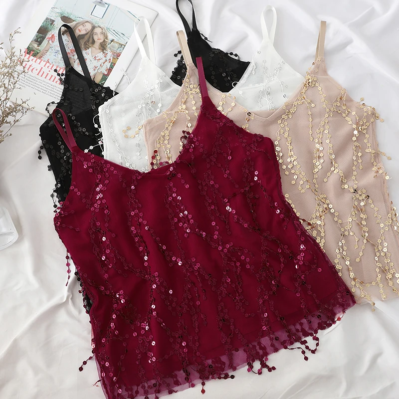 Женский укороченный топ с кисточками и блестками на лето | Женская одежда