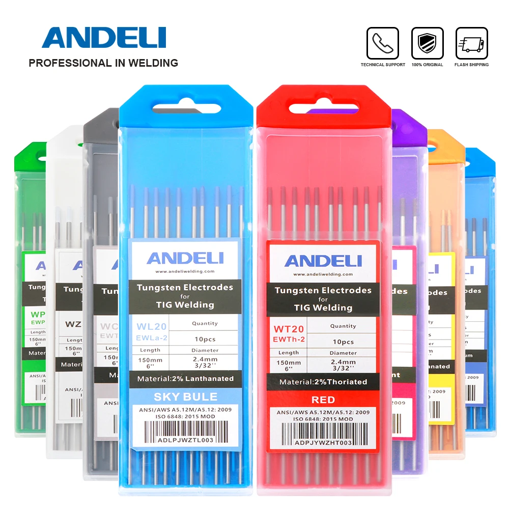 

ANDELI Tungsten electrode Electrodes Welding Rod 1.6 2.0 2.4 3.2mm WT20 WC20 WL20 WL15 WZ8 WP WY20 WR20 for Tig Welding Machine