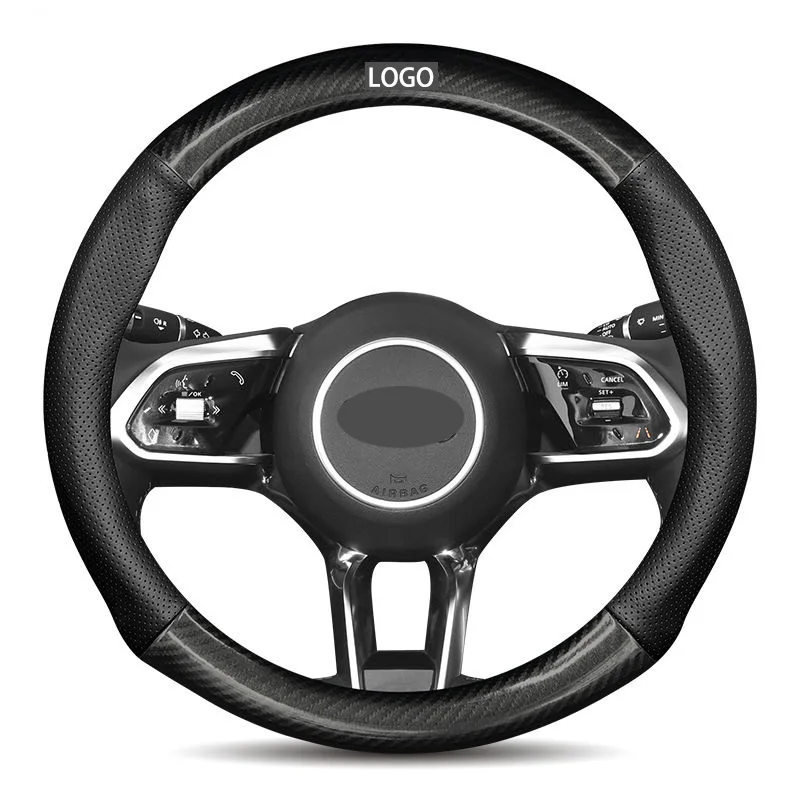 

3D Logo Cow Leather Car Steering-Wheels Cover 37 38cm 15in Nonslip For Jaguar F-Pace F-Type XF XJ XE XK X-Type I-PACE
