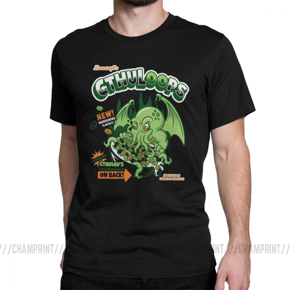 Cthuloops, все новые ароматы, мужские футболки, loveccraft, Cthulhu, myphos, хлопковые топы, новинка, короткий рукав, футболка, Новое поступление, футболка - Цвет: Черный